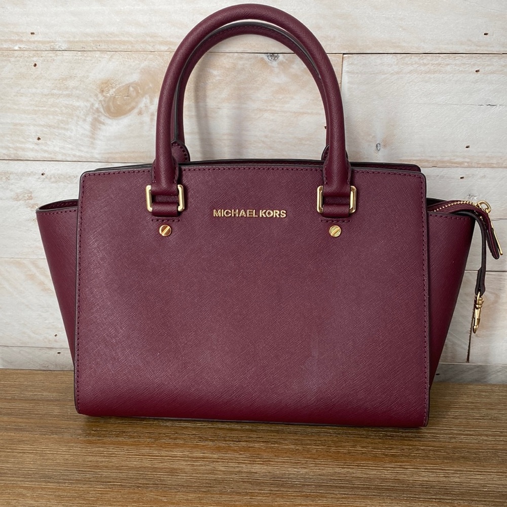 Michael kors leather zippered satchel in maroon